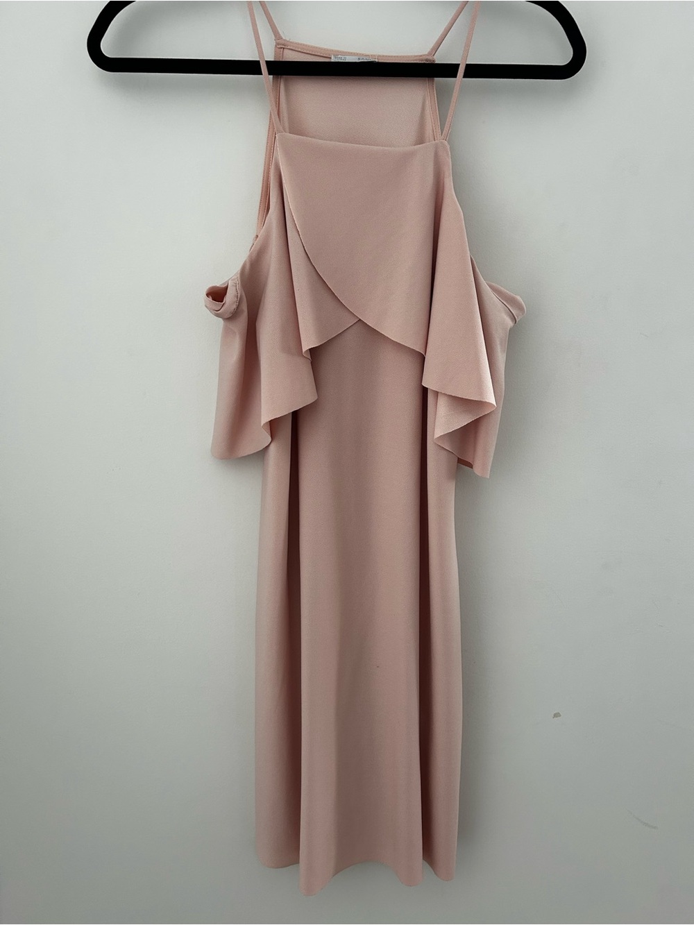 Zara Soft Blush Ruffle Cold-Shoulder Mini Dress